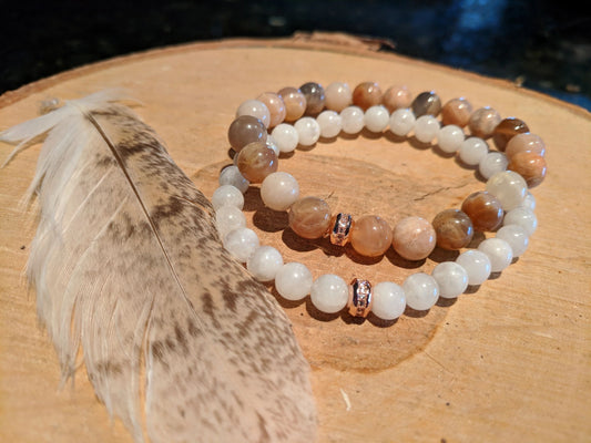 Moonstone and Sunstone Bracelet Set